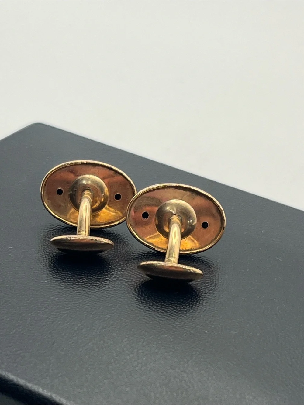 Victorian gold tone embossed design clear rhinestone vintage cufflinks